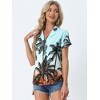 Allegra K Women's Hawaiian Floral Leaves Printed Short Sleeve Button Down Vintage Shirt - 2 of 4