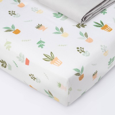 Fitted Crib Sheet - Cloud Island™ - Plants/Gray - 2pk