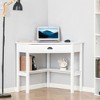 Vynxaria White Corner Desk Triangle Computer Desk with Drawer Storage Shelves for Small Spaces - 3 of 4