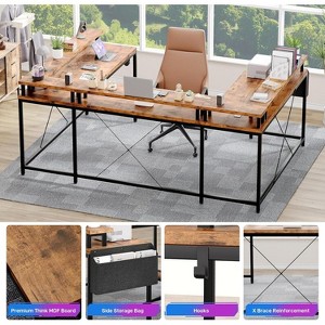 U Shaped Home Office Desk, Reversible L Shaped Gaming Computer Desk With Power Outlets,126 Inch Computer Desk With Monitor Stand （Rustic Brown） - 1 of 4