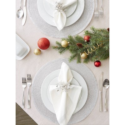 Set of 4 Metallic Silver Round Woven Placemats