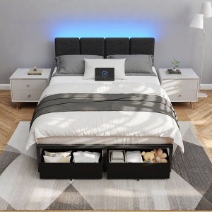 Furnulem Full Size Bed Frame with Headboard,Upholstered Bed Full with LED Light - 1 of 4