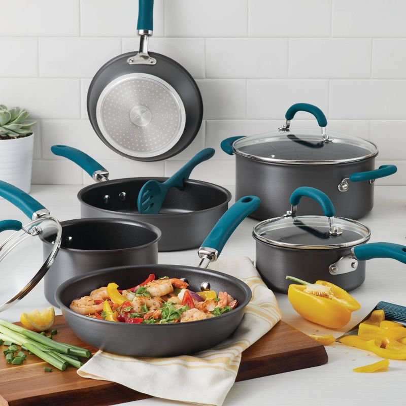 Rachael Ray Create Delicious 11pc Hard Anodized Nonstick Cookware Set Teal Handles, 3 of 10
