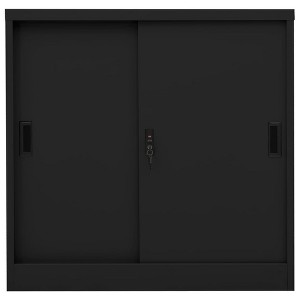 vidaXL Steel Office Cabinet - 35.4"x15.7"x35.4" - Versatile Storage Solution with Adjustable Shelves and Sliding Door - Ideal for Office Use - Black - 1 of 4