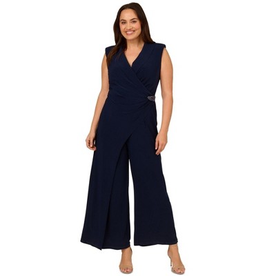 Adrianna Papell Womens Wide Leg Ornament Waist Jumpsuit