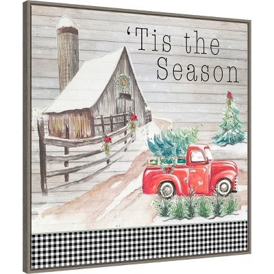 Holiday Red Truck and Barn Canvas Wall Art