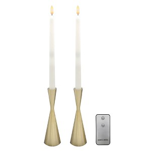 Lumabase 2ct Battery Operated 3D Wick Taper Candles with Metal Holders - 1 of 3