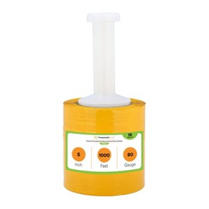 PSBM 12 Rolls 5" x 1000 Ft. Yellow Hand Wrap Stretch Shrink Film with Handle, 80 Ga - 1 of 4