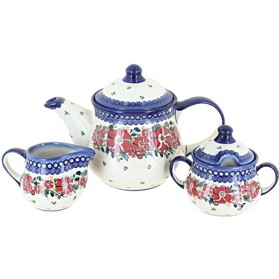 Blue Rose Polish Pottery 1700 Galia 3 Piece Tea Set