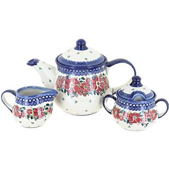 Blue Rose Polish Pottery 1700 Galia 3 Piece Tea Set