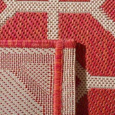 Red and Creme Geometric Synthetic Runner Rug, 2'-2" x 6'