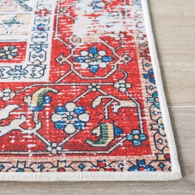 Red Square Stain-Resistant Synthetic Washable Rug
