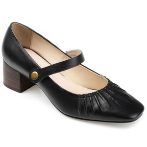 Journee Signature Womens Genuine Leather Ellsy Mary Jane Low Stacked Heel Square Toe Pumps - 1 of 4