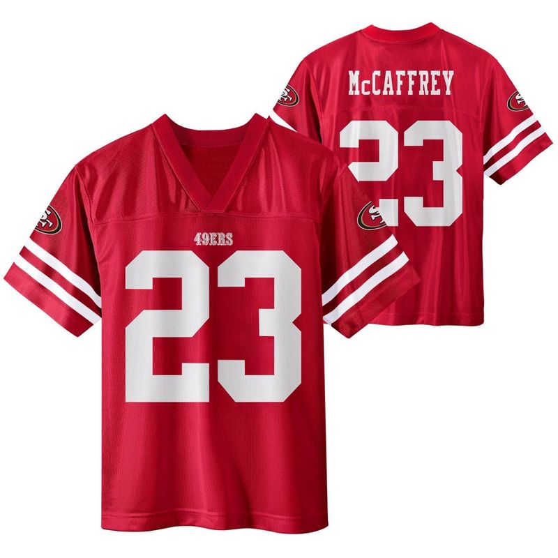 NFL San Francisco 49ers Boys&#39; Short Sleeve McCaffrey Jersey, 1 of 4