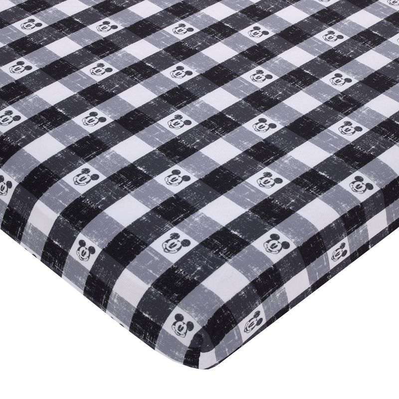 Disney Mickey Mouse - Black, White and Gray Plaid Nursery Fitted Mini Crib Sheet, 1 of 6