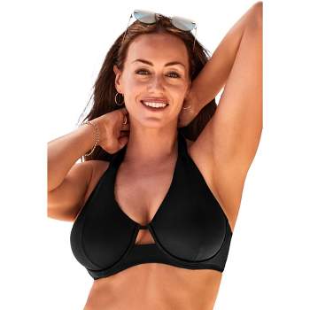 Swimsuits for All Women's Plus Size Loop Strap Underwire Halter Bikini Top