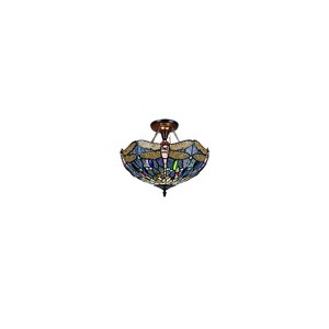 Homestock Sunniva Dragonfly Tiffany-Style Dark Bronze 2 Light Semi-Flush Ceiling Fixture 16" Wide - 1 of 4