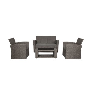 WestinTrends 4 Piece Outdoor Wicker Rattan Conversation Sofa set with Coffee table - 1 of 4