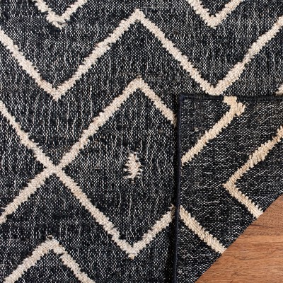 Bohemian Charcoal & Natural Cotton 7' Square Kilim Area Rug