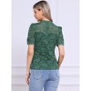 INSPIRE CHIC Women's Floral Lace Mock Neck Puff Short Sleeve Elegant Blouse - 3 of 4