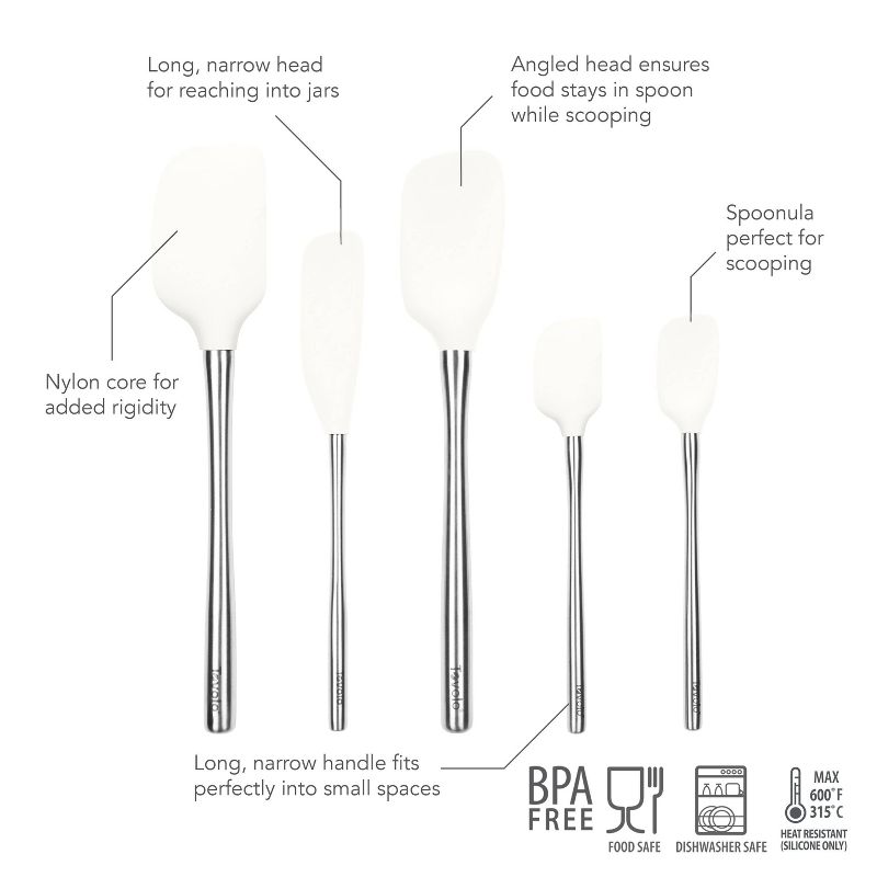 Tovolo 5pc Silicone and Stainless Handle Spatula Set White, 4 of 6