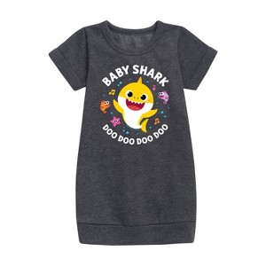 - Baby Shark - Baby Shark Doo Doo Doo Doo Graphic Short Sleeve Fleece Dress - 1 of 4