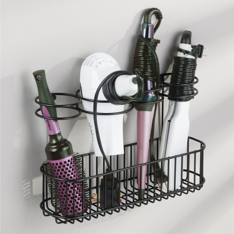 mDesign Metal Cabinet/Wall Mount Hair Care Styling Tool Storage Basket, 2 of 6