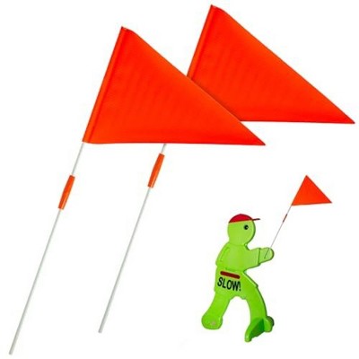 Impresa [2 Pack] Safety Flags with Pole for Step2 Step Kid Alert Slow Down Signs- 2 Orange Safety Flag Warning Signs & Poles