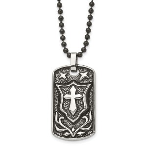 Black Bow Jewelry Stainless Steel Antiqued Embossed Cross Shield Dog Tag Necklace, 24 In - 1 of 4
