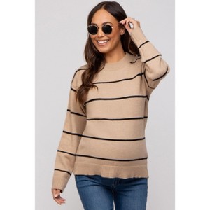 PinkBlush Mocha Striped Mock Neck Maternity Sweater - 1 of 4