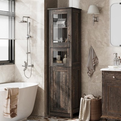 Tall Bathroom Cabinet, Narrow Storage Cabinet with Doors and Adjustable Shelf, 67” Freestanding Floor Linen Slim Cabinet