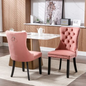CENGHU Modern Velvet Upholstered Dining Chairs Set of 2, Kitchen Side Chairs with Wood Legs and Nailhead Trim, for Dining Room, Living Room - 1 of 4