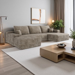 107" Cloud Plush Corduroy U-Shaped Sectional Sofa with Left Chaise & Ottoman - 1 of 4