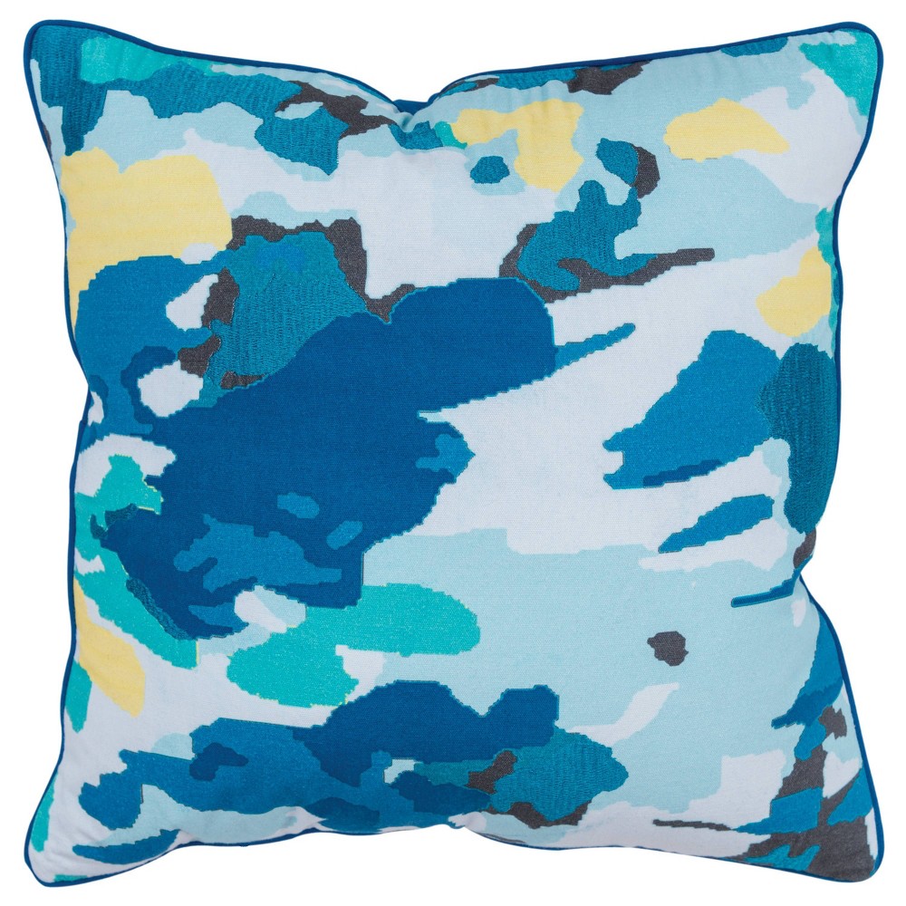 Photos - Pillow 20"x20" Oversize Abstract Square Throw  Cover Teal - Connie Post: Rizzy Home, Cotton Canvas