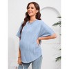 Womens Maternity Shirts Summer Ribbed knit Short Sleeve Casual Pregnancy Clothes Crewneck Loose Maternity Tops - 3 of 4