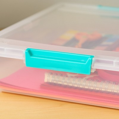 Clear Stackable Plastic Storage Bins with Blue Buckles, 12 Quart, 4 Pack