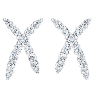 Pompeii3 1/2Ct T.W. Diamond Fashion Women's X Shape Lab Created Earrings 10k Gold Studs