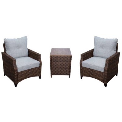 Costa Mesa 3pc Seating Set of 2 Club Chairs & 1 End Table - Brown - Courtyard Casual