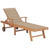 vidaXL Sun Lounger with Beige Cushion Solid Teak Wood - 2 of 4