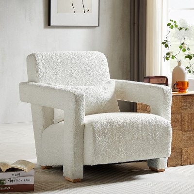Boucle Accent Chair with Modern Right-Angle Armrests & Lumbar Support,Lounge Chair for Living Room,Bedroom-Baofuwish