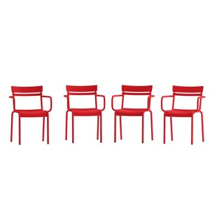 Emma and Oliver Powder Coated Steel Stacking Dining Chair with Arms and 2 Slat Back for Indoor-Outdoor Use - 1 of 4