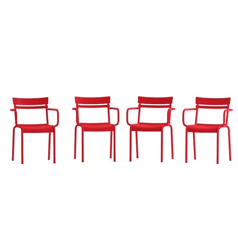 Flash Furniture Nash Commercial Grade Steel Indoor-Outdoor Stackable Chair with 2 Slats and Arms, Set of 4, 1 of 13