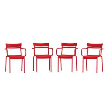 Flash Furniture Nash Commercial Grade Steel Indoor-Outdoor Stackable Chair with 2 Slats and Arms, Set of 4