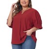 Agnes Orinda Women's Plus Size V Neck Puff Ruffle Sleeves Dressy Casual Summer Blouse - 2 of 4