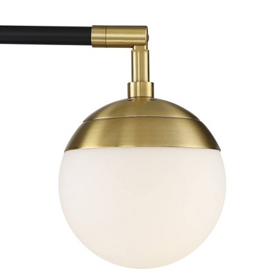 Rayne Black and Gold Adjustable Arc Floor Lamp with Frosted Glass Shades