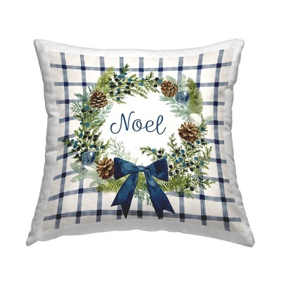 Stupell Industries Winter Noel Holiday Plaid Botanical Pinecone Wreath