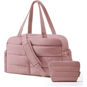 Lightweight Puffer Duffle Bag for Women, 31L Quilted Weekender Overnight Carry-On Tote with Cosmetic Bag - 1 of 4