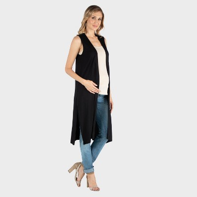 24seven Comfort Apparel Maternity Elegant Sleeveless Long Vest with Draped Neckline and Asymmetric Hem