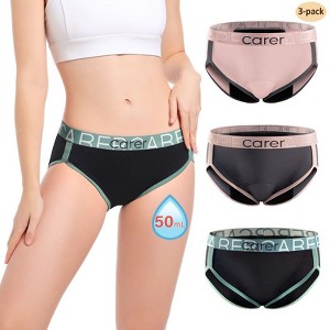 CARER 3-Pack Period Underwear Women Leak Proof Menstrual Absorbency Panties Period Hipster Briefs Reusable (Pink, Gray, Black) - 1 of 4