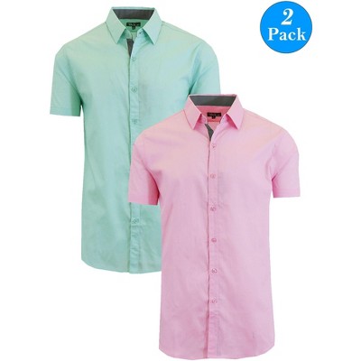 Galaxy By Harvic Men's Short Sleeve Slim Fit Button Down Dress Shirt-2 Pack